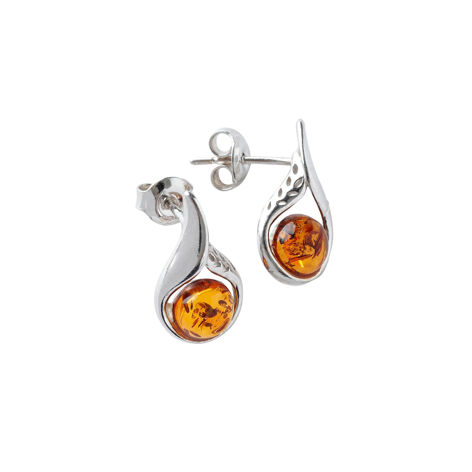 Boucles d'oreilles pendantes forme goutte ambre et argent