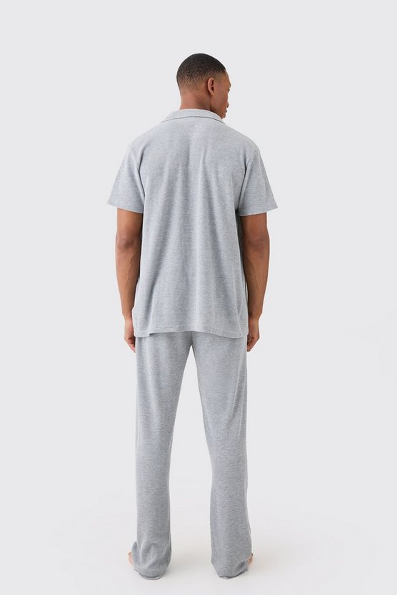 Loungewear-Hemd in Waffeloptik & lockere Hose