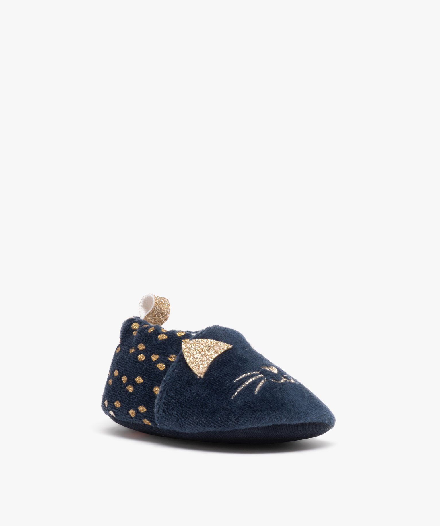 Chaussons de naissance bébé fille en forme de chat et à p... marine | GEMO