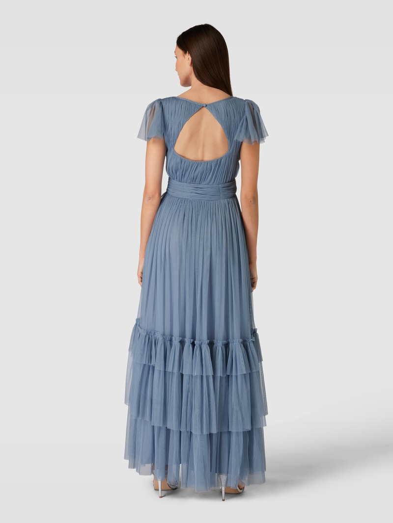 Abendkleid mit Schlüsselloch-Ausschnitt in rauchblau