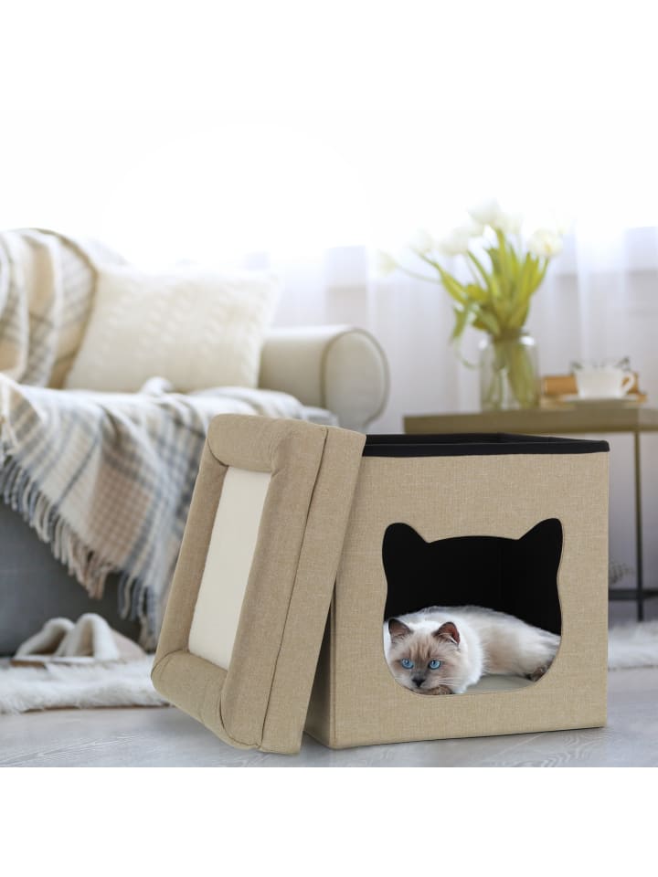 relaxdays Katzenhöhle in Braun/ Weiß - (B)40 x (H)44 x (T)40 cm günstig kaufen onesize
