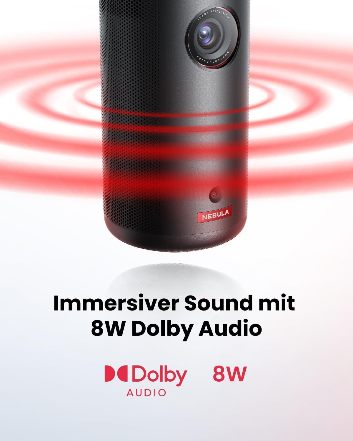 Nebula Capsule3 Mini,Smart WLAN, Portabler Projektor (200 lm, 1080p px, mit GTV Netflix Vorinstalliert Dolby Digital120-Zoll Bild,integrierter)