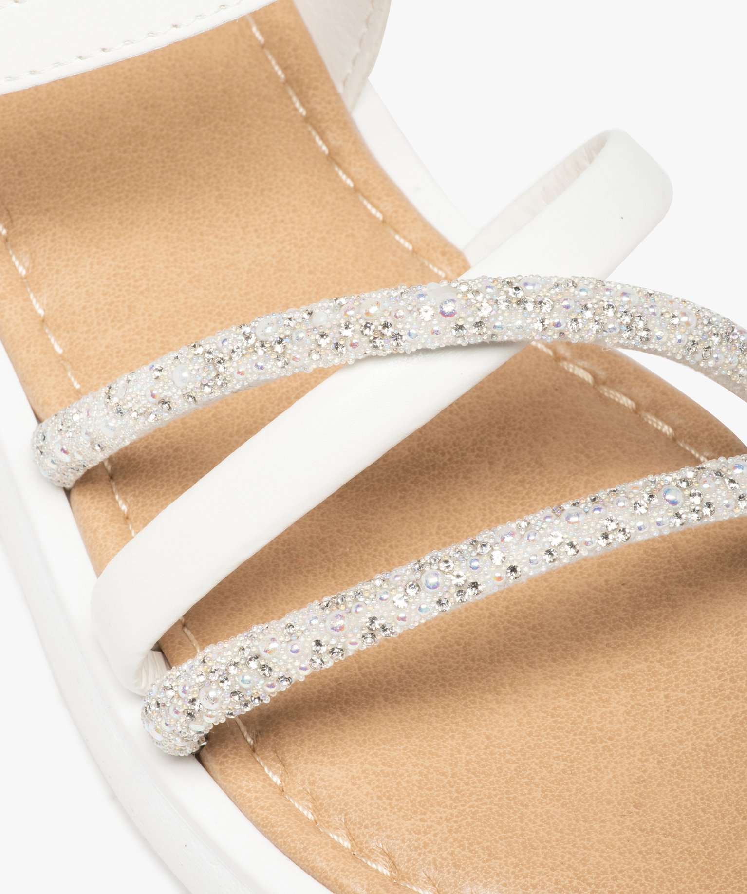 Sandales fille unies à brides strass blanc | GEMO