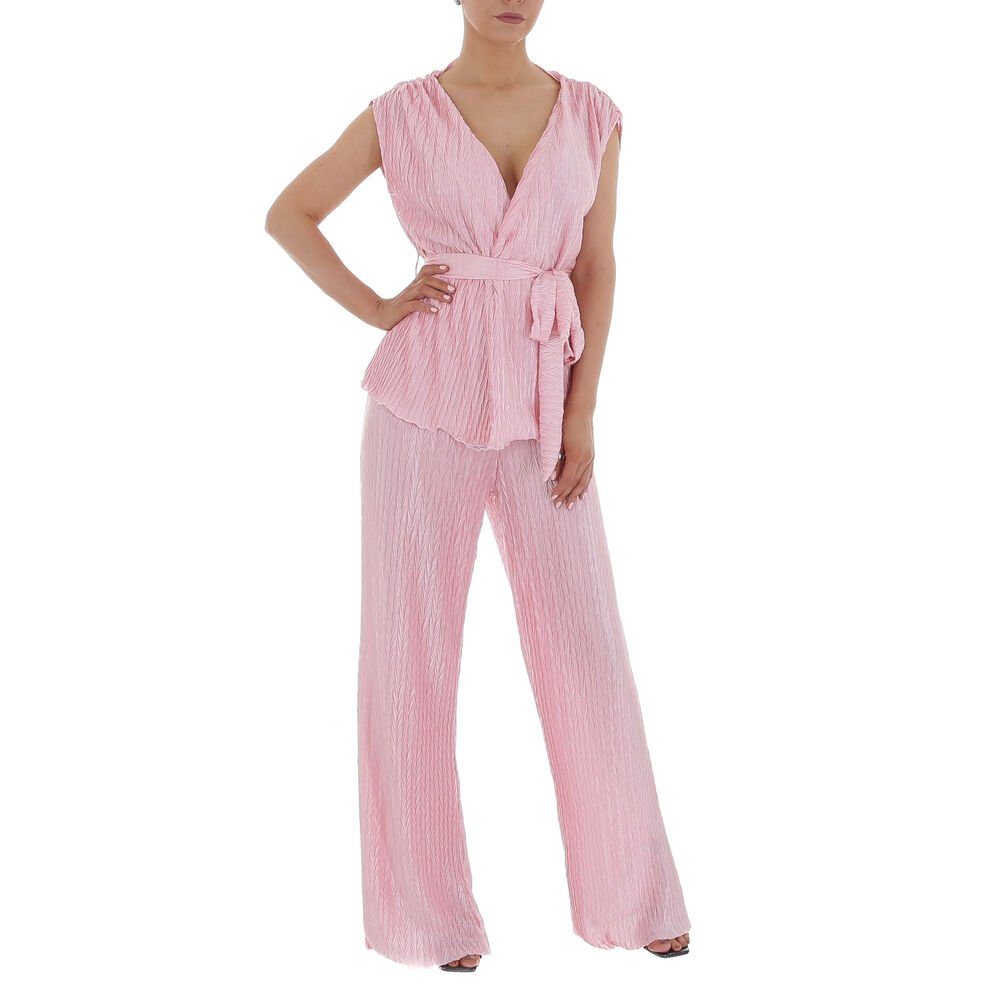 Ital-Design Freizeitanzug Damen Freizeit, Glänzend Zweiteiler in Rosa