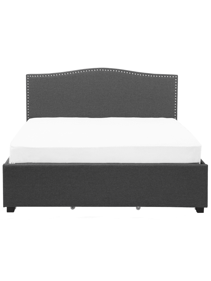 Beliani Doppelbett mit LED MONTPELLIER in Grau/Dunkler Holzfarbton günstig kaufen onesize
