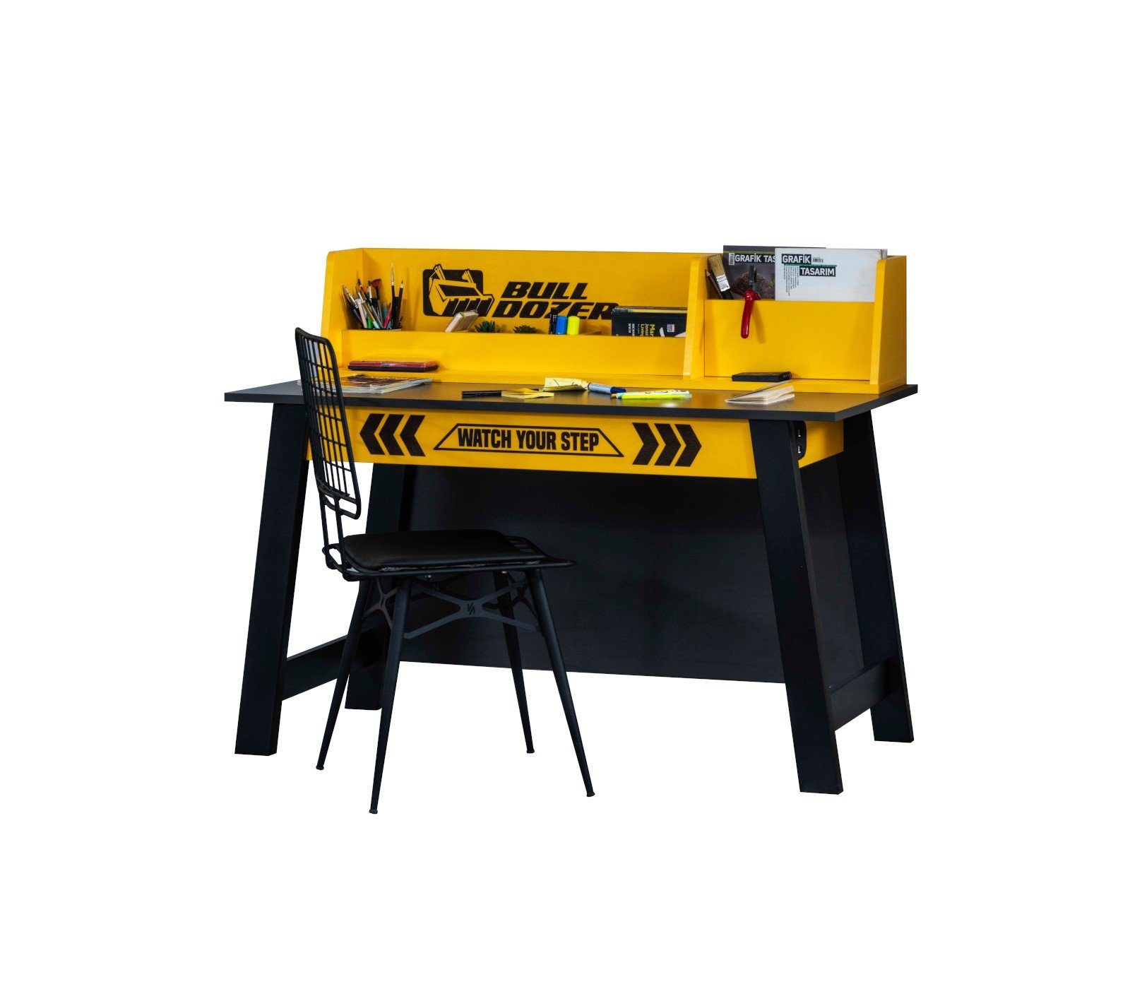 Möbel-Lux Jugendzimmer-Set Bulldozer, (Set, 4-St., Bett, Nachttisch, Kleiderschrank, Schreibtisch), mit Baggerbett