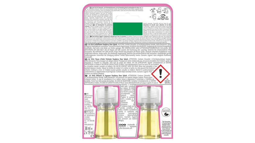 Air Wick Duftölflakon Nachfüller DUO Raspberry Rose Splash 38 ml