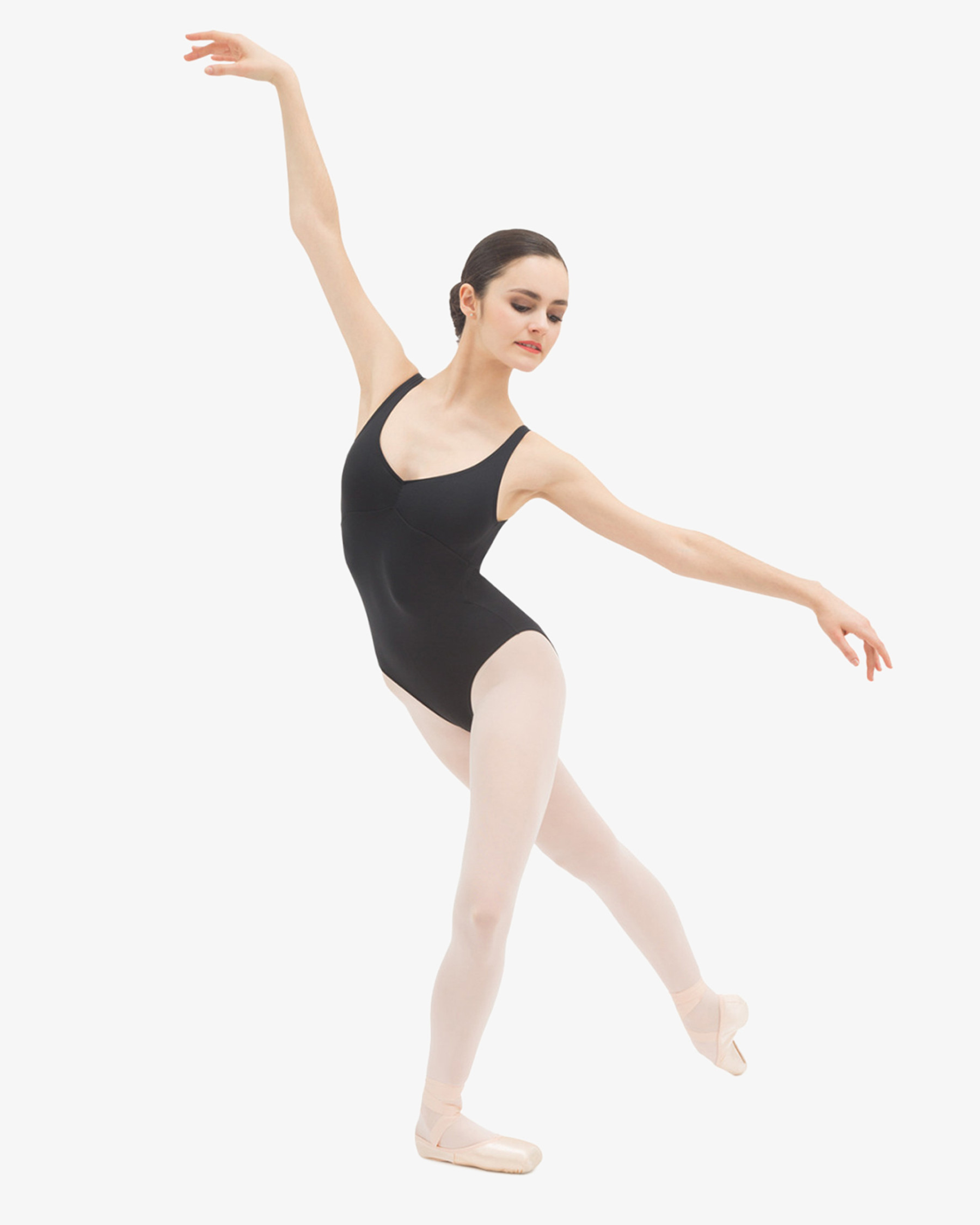 Gathered front and back leotard neckline