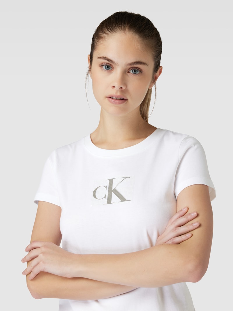 Slim Fit T-Shirt mit Paillettenbesatz Modell 'SEQUIN' in weiss