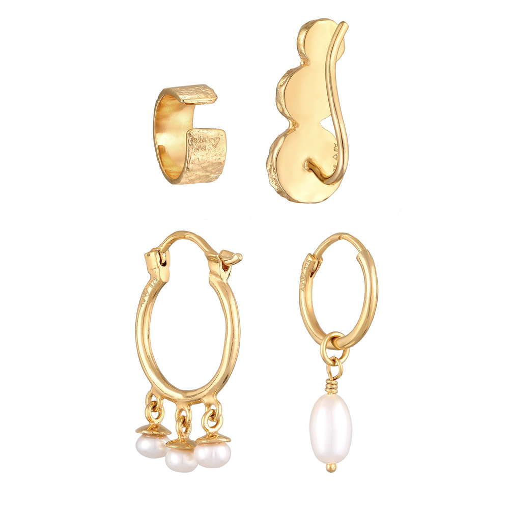 Elli Elli Boucles d'Oreilles Femmes Earcuff Créole Earclimber Set élégant avec perles  Boucles d'oreilles