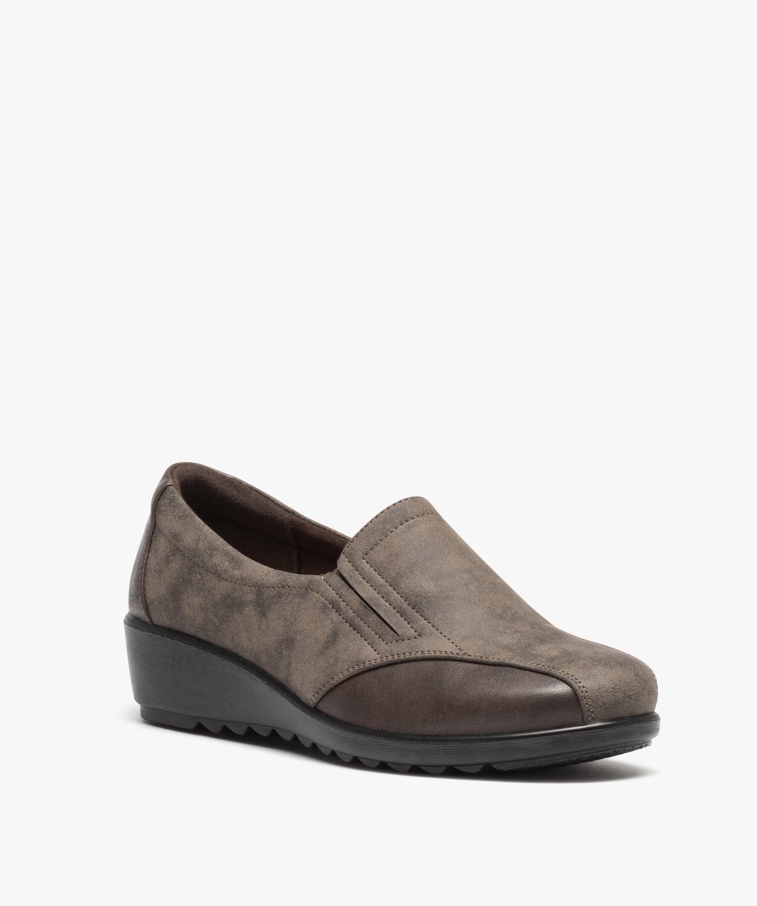 Mocassin confort bi-matières avec semelle compensée femme taupe | GEMO