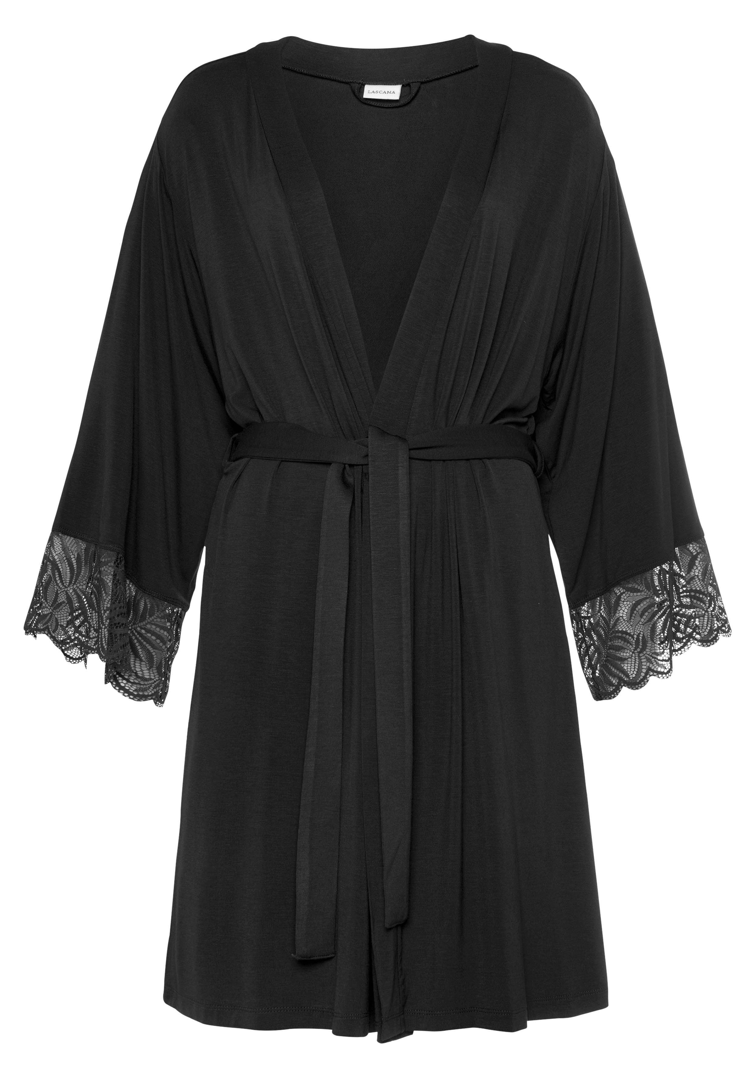 LASCANA Kimono, Kurzform, Viskose, Kimono-Kragen, Gürtel, mit schönen Spitzendetails