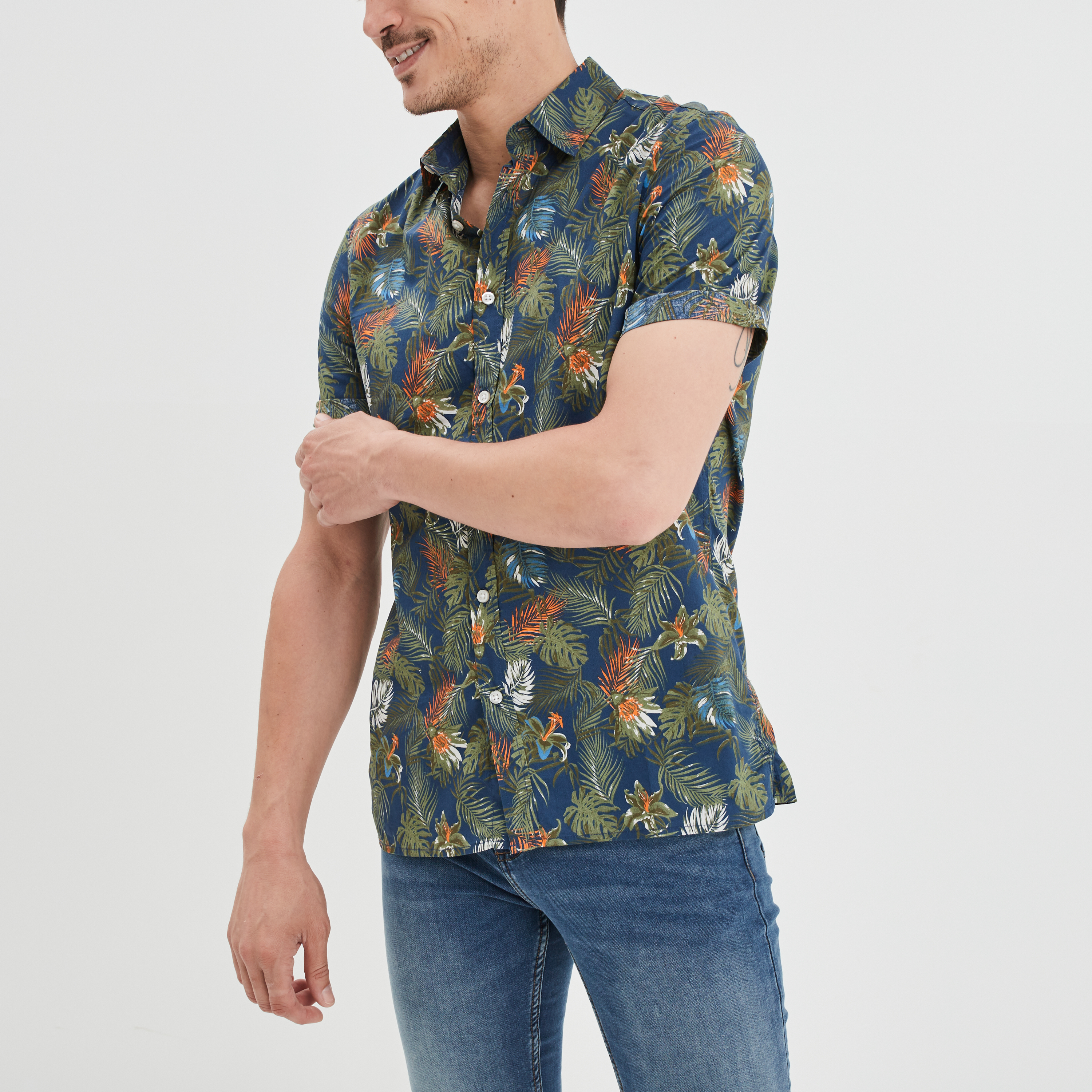 Chemise droite coton manches courtes bleu pétrole homme | La Halle
