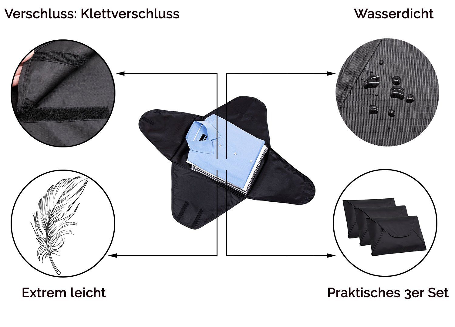 ZOLLNER Kleidersack (3 St) wasserabweisend, 100% Polyester, 41x30 cm