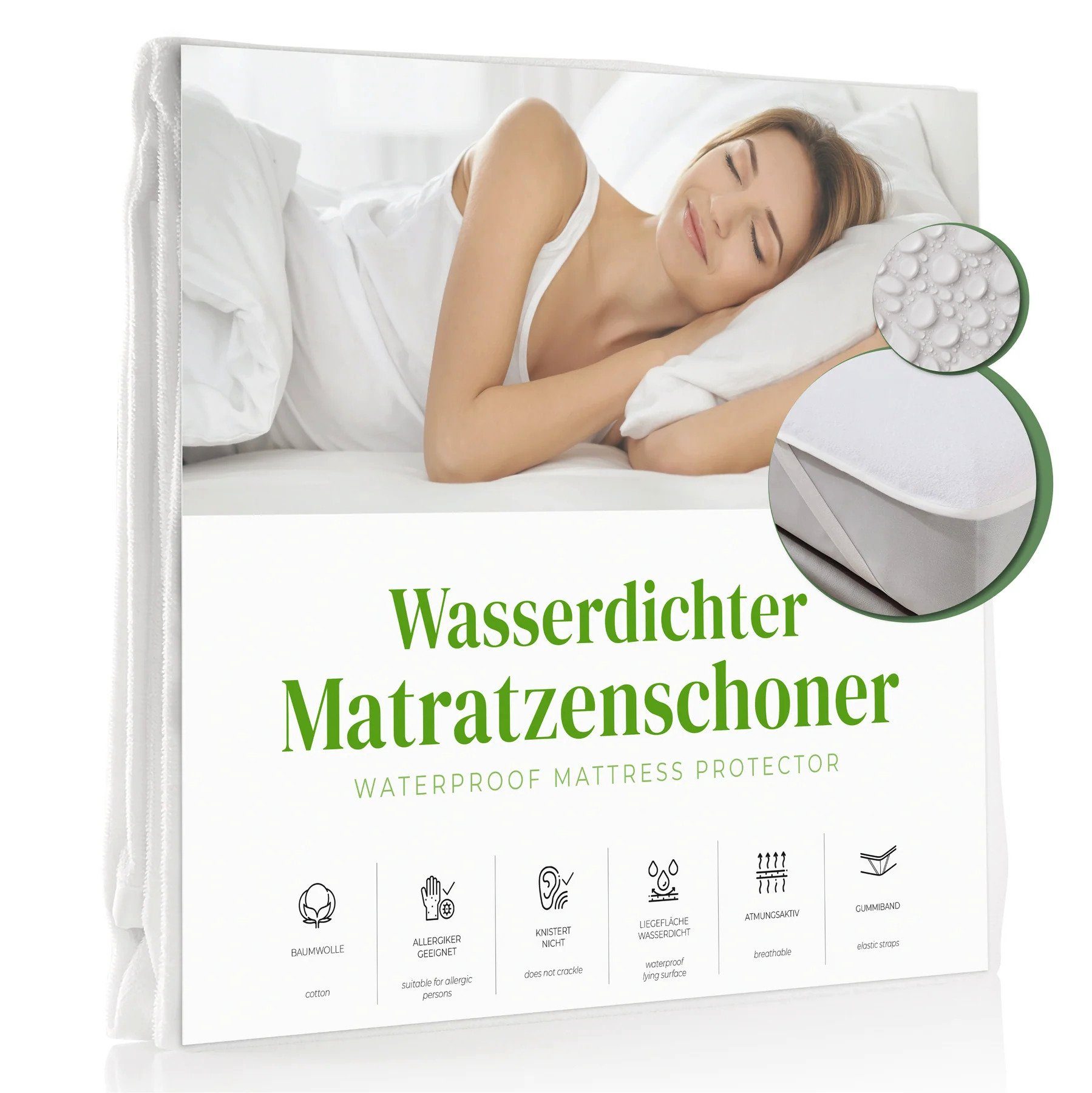 Matratzenschoner wasserdicht aus 100 % Frottee Baumwolle APARNA, Matratzenschoner bei 60°C waschbar, Matratzenschoner für Allergiker