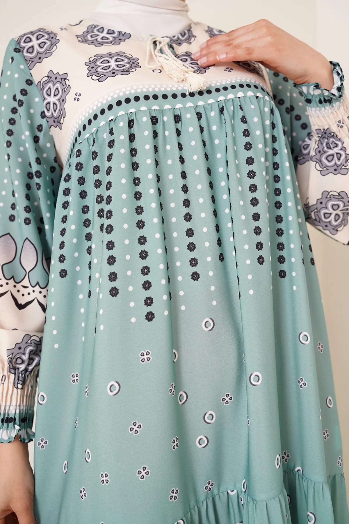 Bigdart  2175 Gemustertes Hijab-Kleid in voller Länge – D.mint