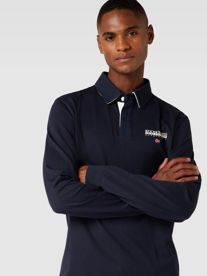 Longsleeve mit Polokragen in marineblau