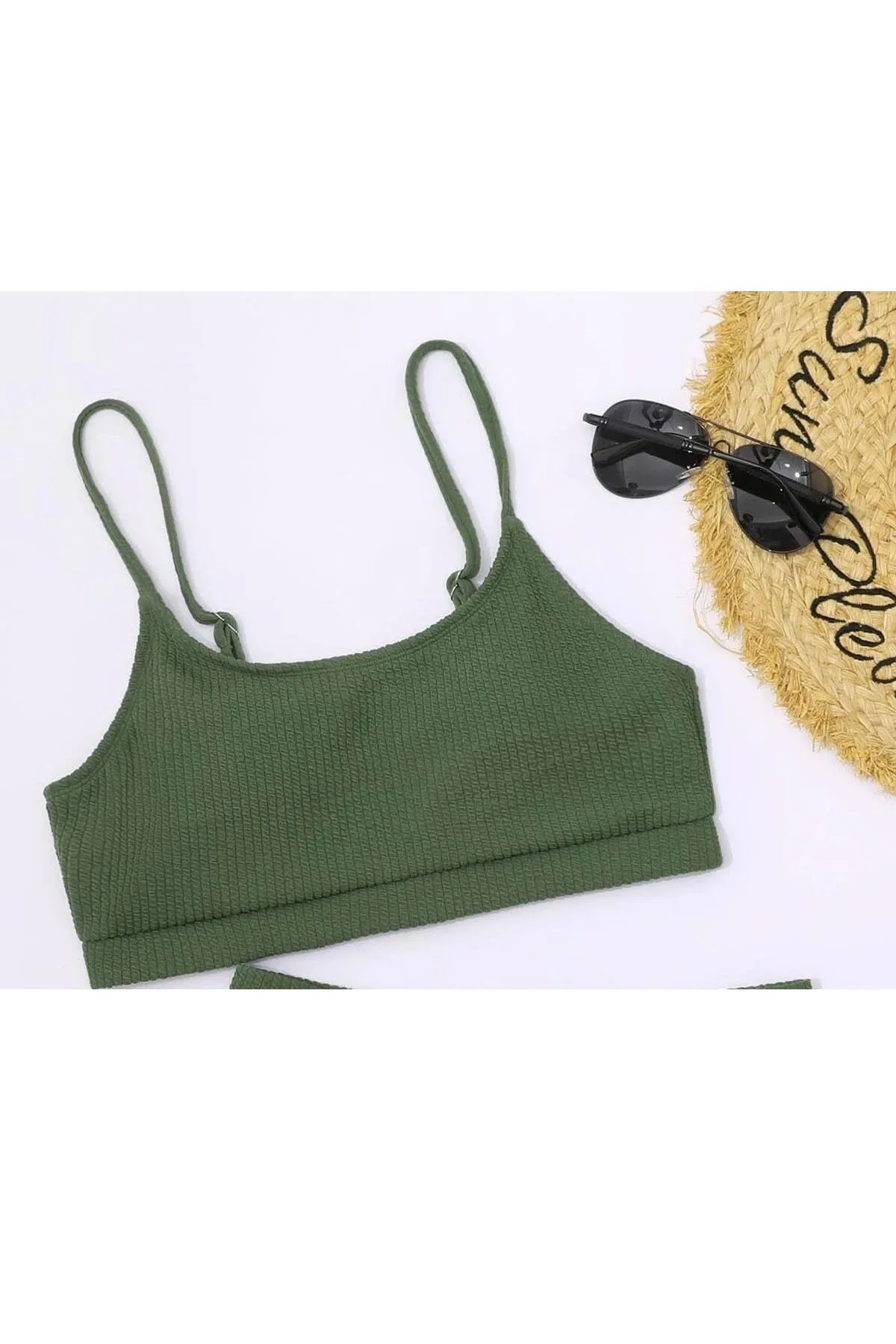 Angelsin  Pilelistore Tankini-Bikinioberteil aus Spezialstoff mit hoher Taille, grün, Ms41749