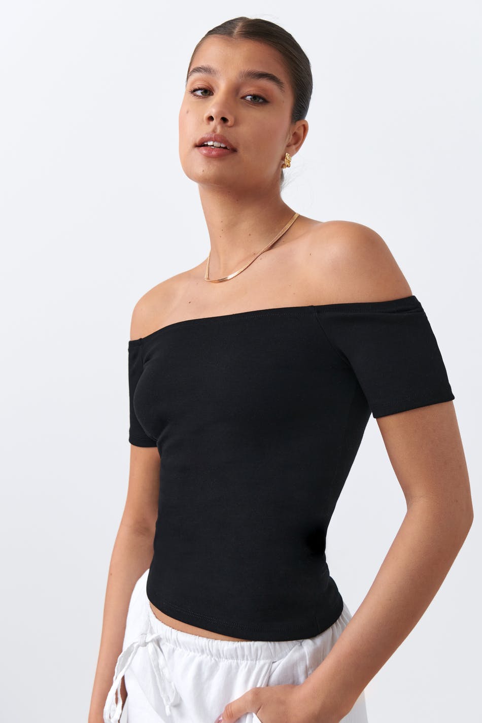 Rib off shoulder top