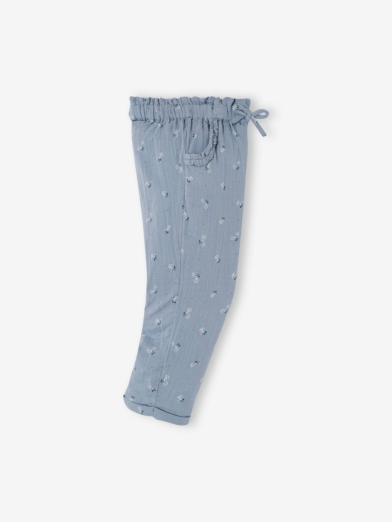 Pantacourt en gaze de coton fille bleu