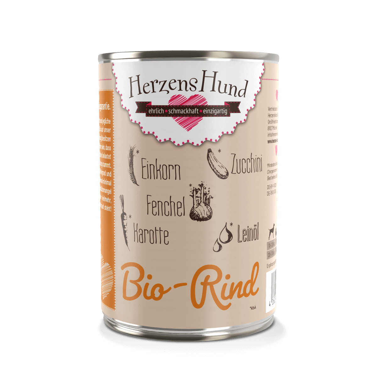 HerzensHund Hundenassfutter HerzensHund Adult 12x400g Bio Rind