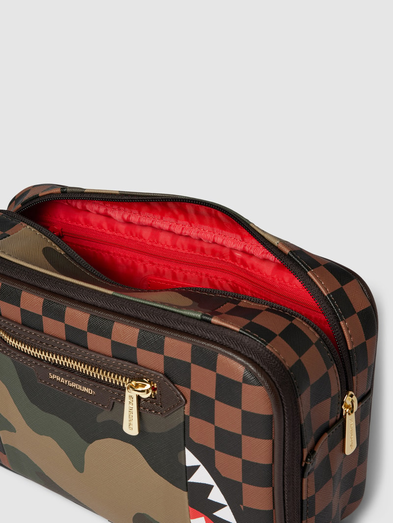 Kulturtasche mit Allover-Muster in mittelbraun