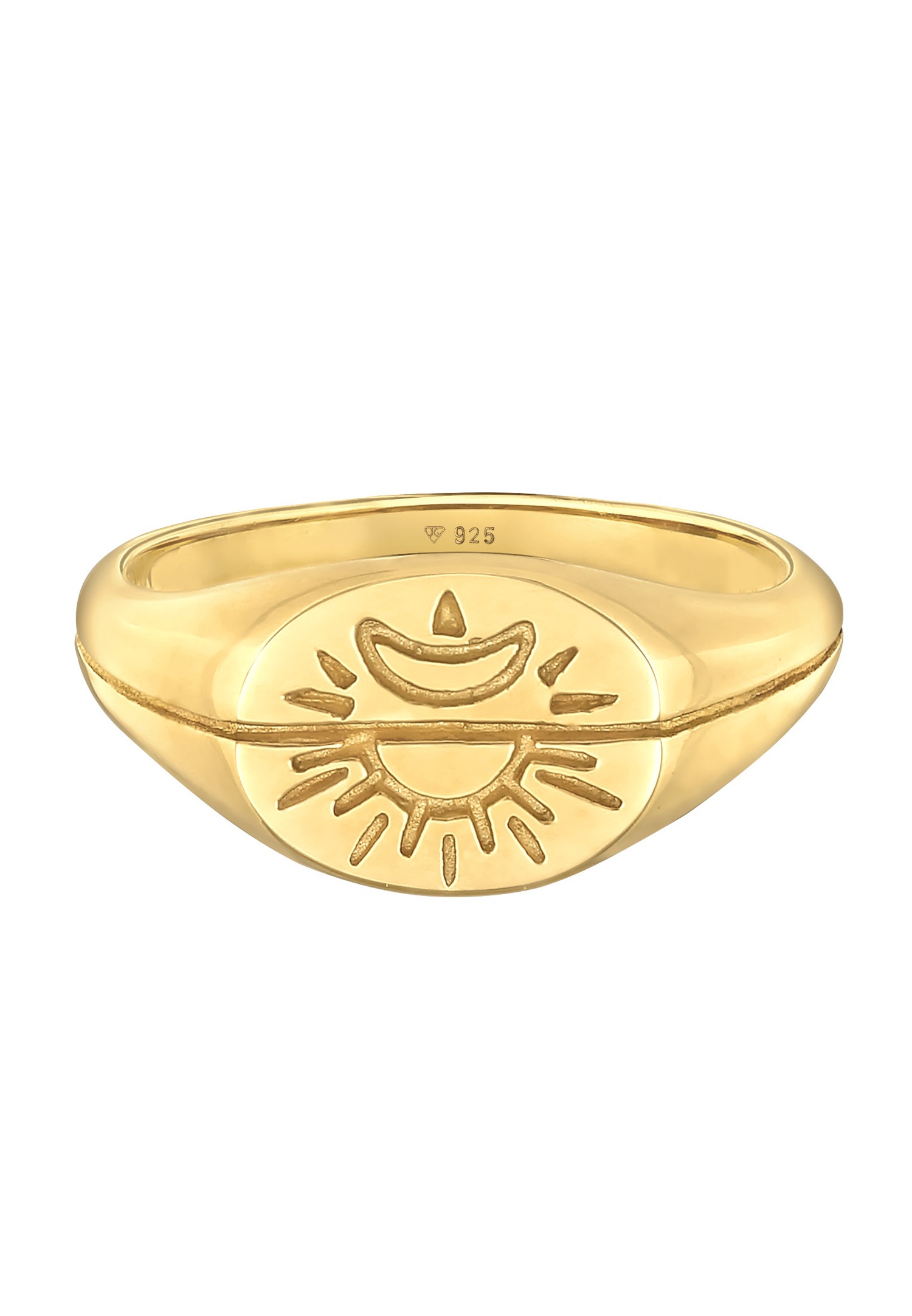 Elli Women's Sun Moon Astro Boho Trend Blogger Signet Ring in 925 Sterling Silver Gold Plated