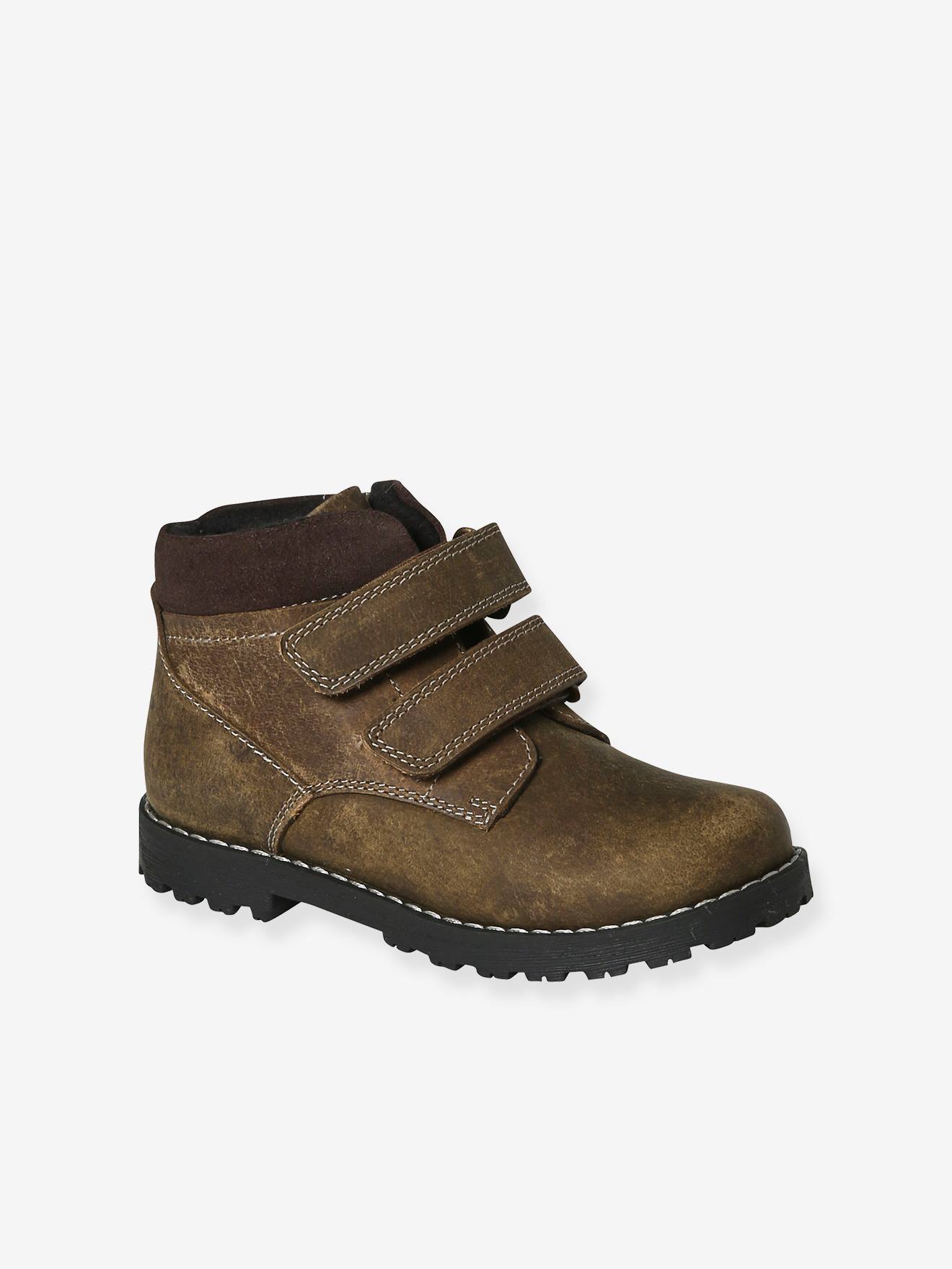Boots scratchées et zippées en cuir enfant collection maternelle kaki