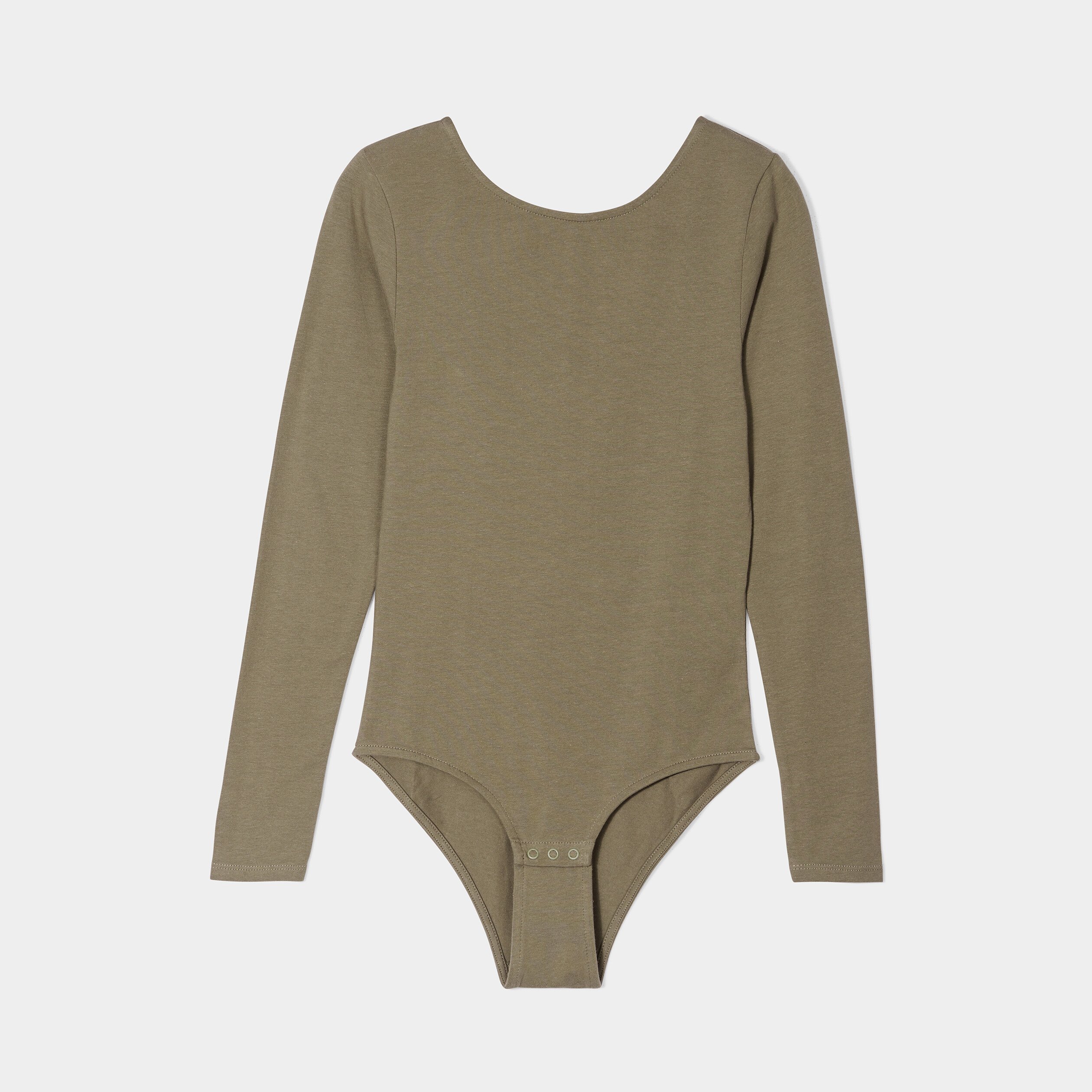 Body dos ouvert mnches longues coton vert kaki femme | La Halle