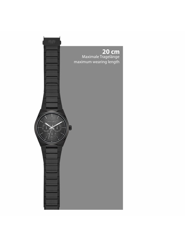 Rhodenwald & Söhne Herren Multifunktionsuhr schwarz Edelstahl schwarz in schwarz günstig kaufen 20 cm