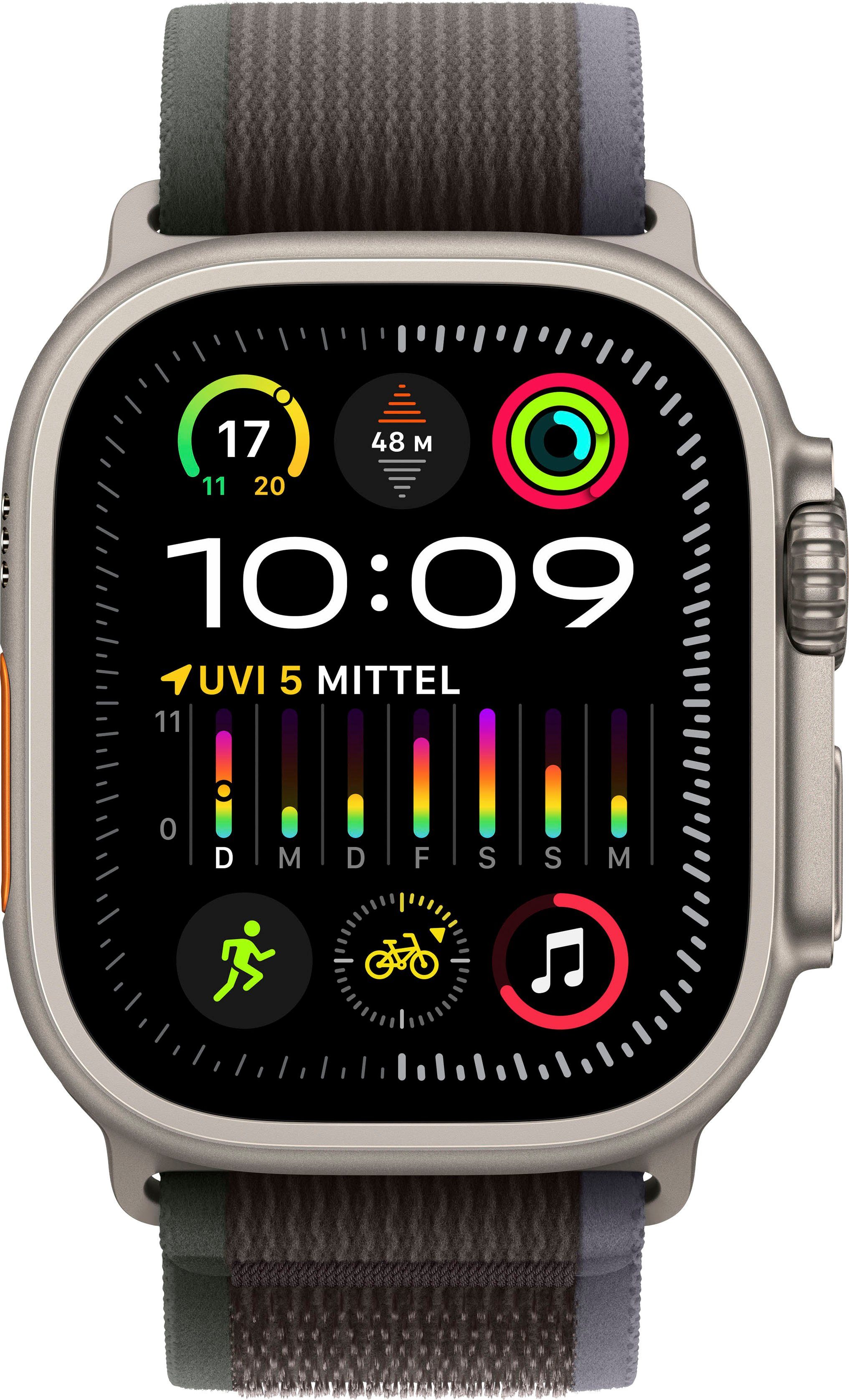 Apple Watch Ultra 2 GPS 49 mm + Cellular Titanium M/L Smartwatch (4,9 cm/1,92 Zoll, Watch OS 10), Trail Loop