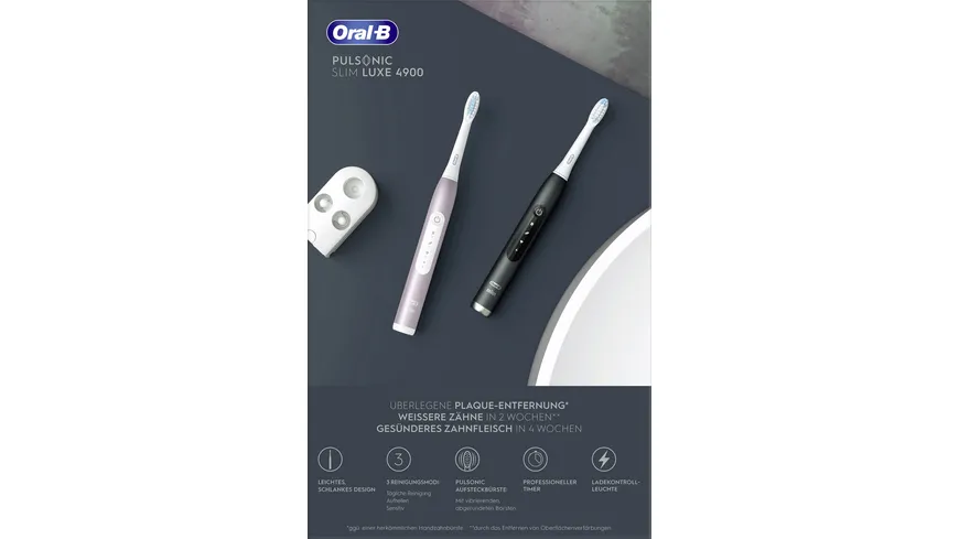Oral-B Elektrische Zahnbürste Pulsonic Slim Luxe 4900 Schwarz/Rosegold mit 2. Handstück