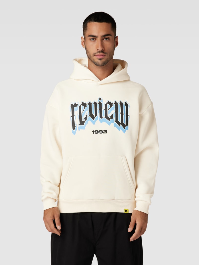 Hoodie mit Label-Print in ecru