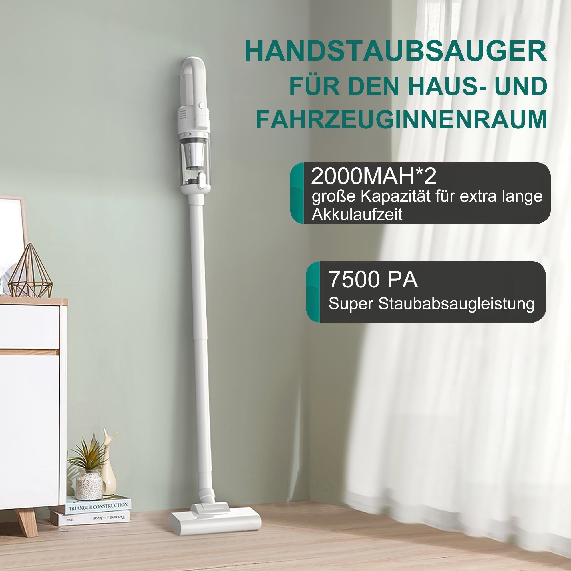 Vbrisi Akku-Handstaubsauger Handstaubsauger, Autostaubsauger 7500Pa Staubsauger, 4-in-1Multifunktionaler, Mit 4000mA-Akku, kann für eine lange Zeit arbeiten. Kann in Wohnungen, Autos usw. verwendet werden, für nassen und trockenen Gebrauch.