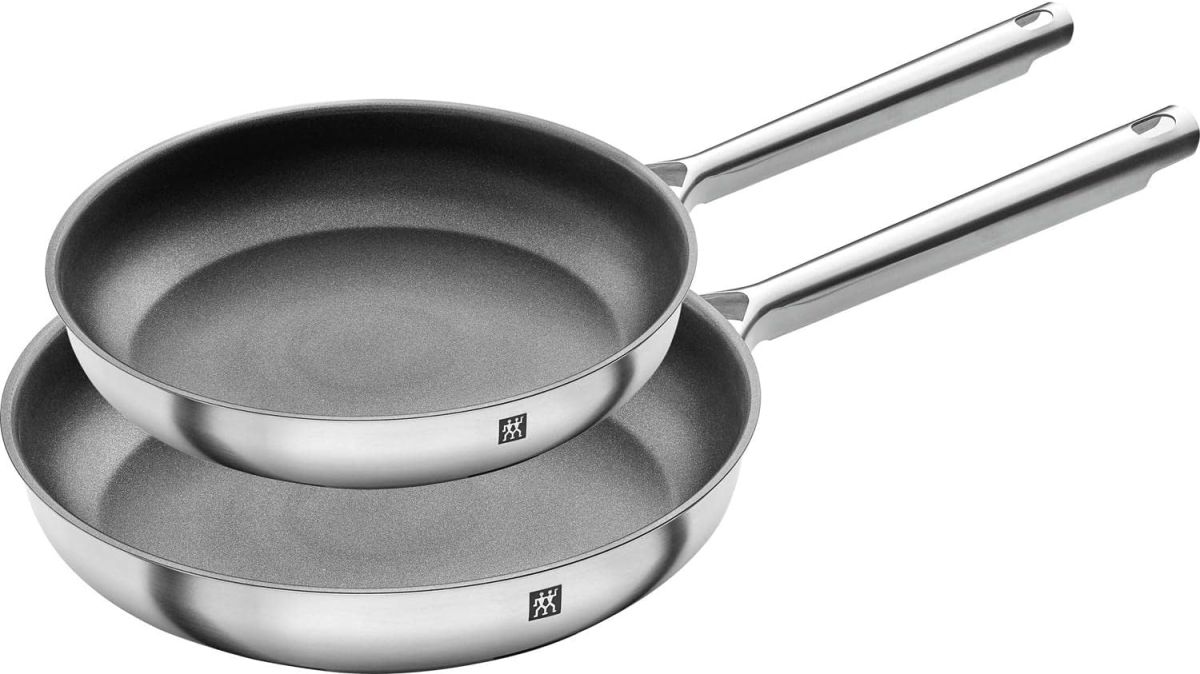 ZWILLING TrueFlow Bratpfannen-Set, 2-teilig (24 cm   28cm), Antihaftbeschichtung, Induktionsgeeignet, Edelstahl, Silber/Schwarz