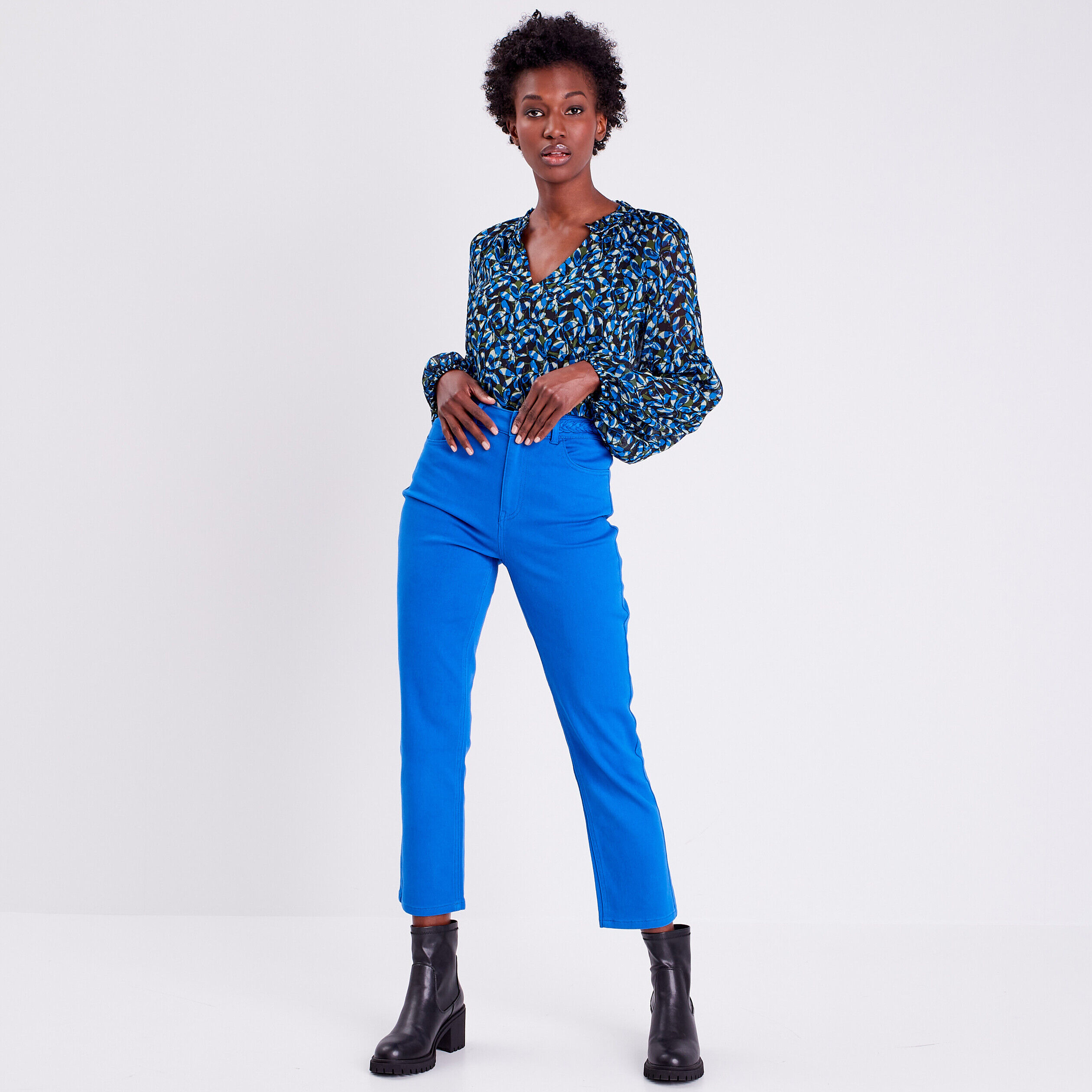 Jeans regular détails tressés bleu femme | Cache Cache