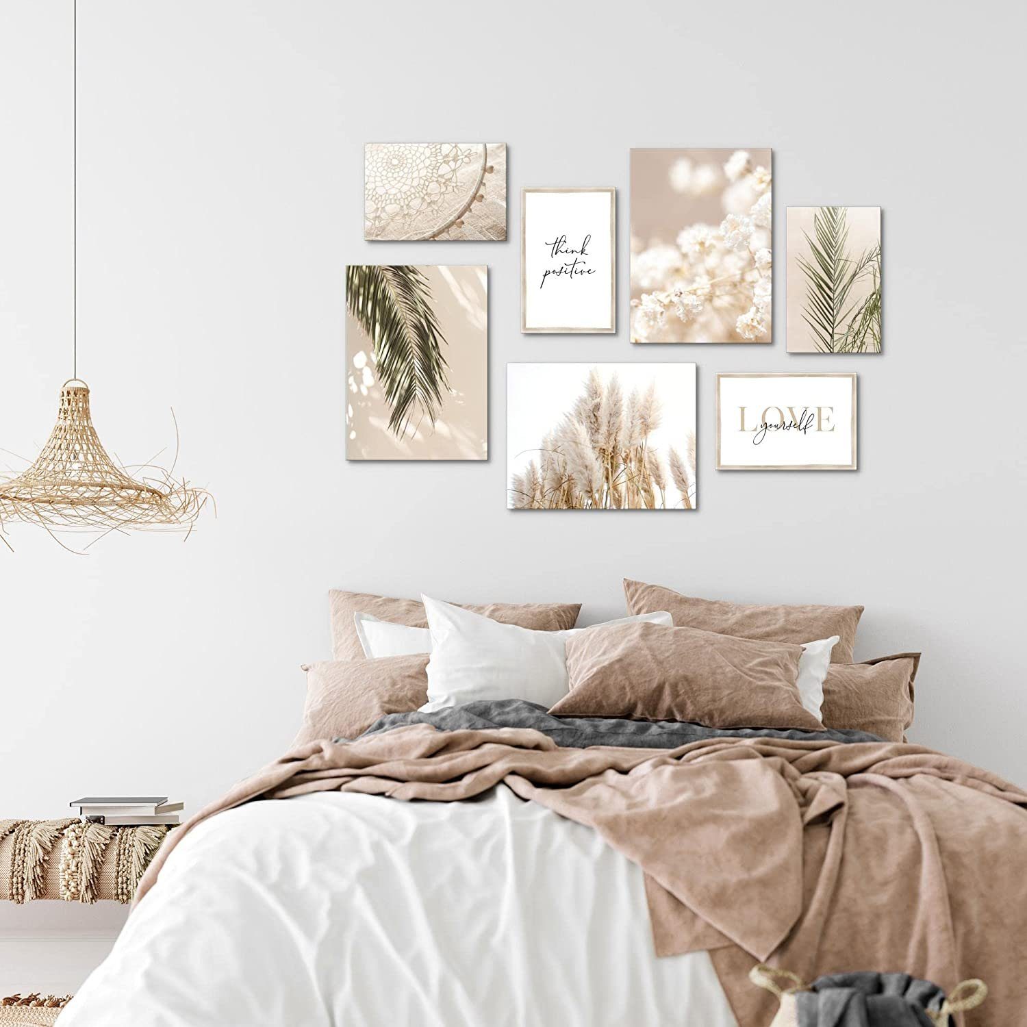 Novart Wandbild Wandbilder Wohnzimmer Boho Vintage Natur Wohnzimmer AUFHÄNGFERTIG, Pampasgras, 100 x 70 cm