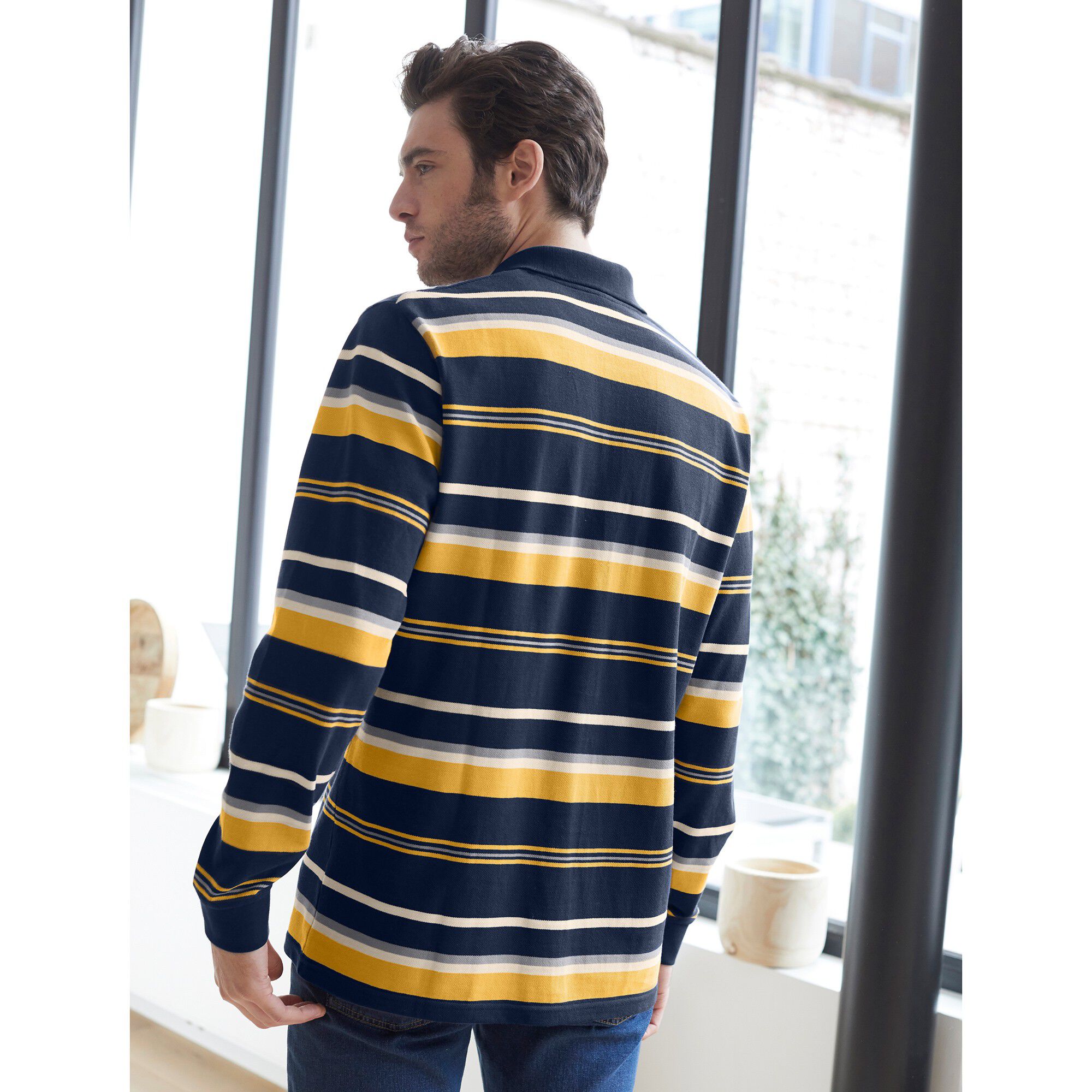 Polo maille piquée rayée, manches longues