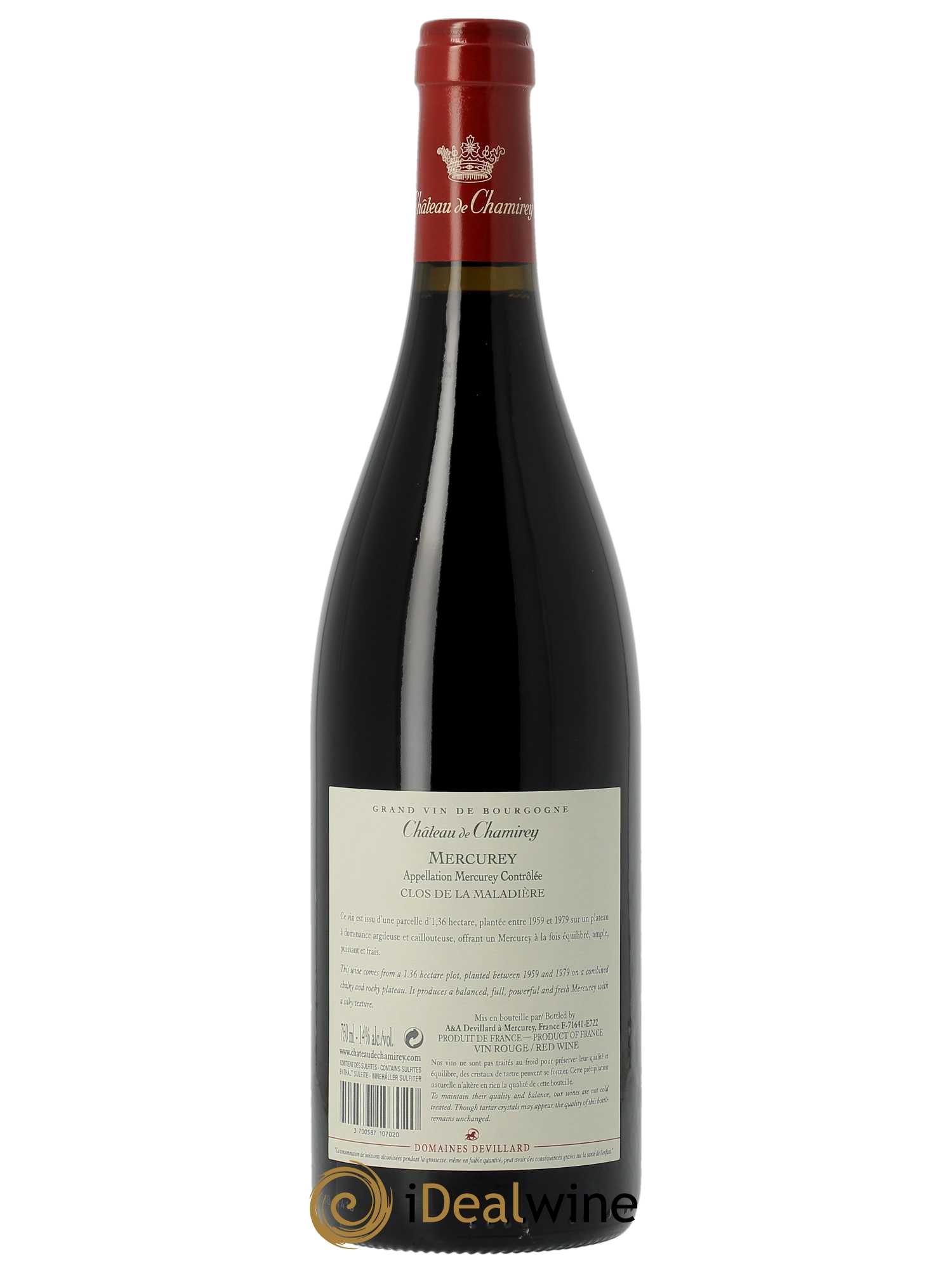 Mercurey Clos de la Maladière Château de Chamirey  2019 - Lot de 1 Bouteille