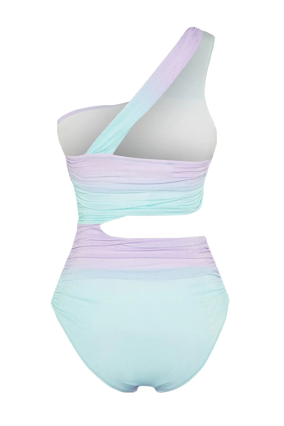 Trendyol Collection  Gemusterter, einschultriger, drapierter, normaler Badeanzug mit hohem Beinausschnitt und Farbverlauf TBESS23MA00402