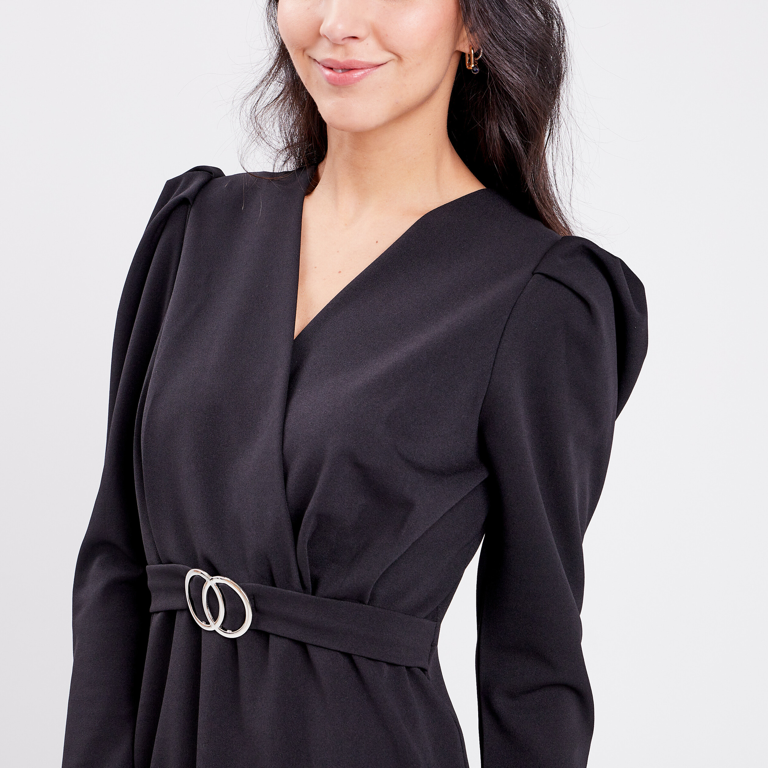 Robe cache-coeur à manches longues noir femme | La Halle