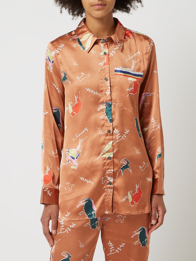 Pyjama-Oberteil mit Allover-Muster Modell 'Amara' in camel