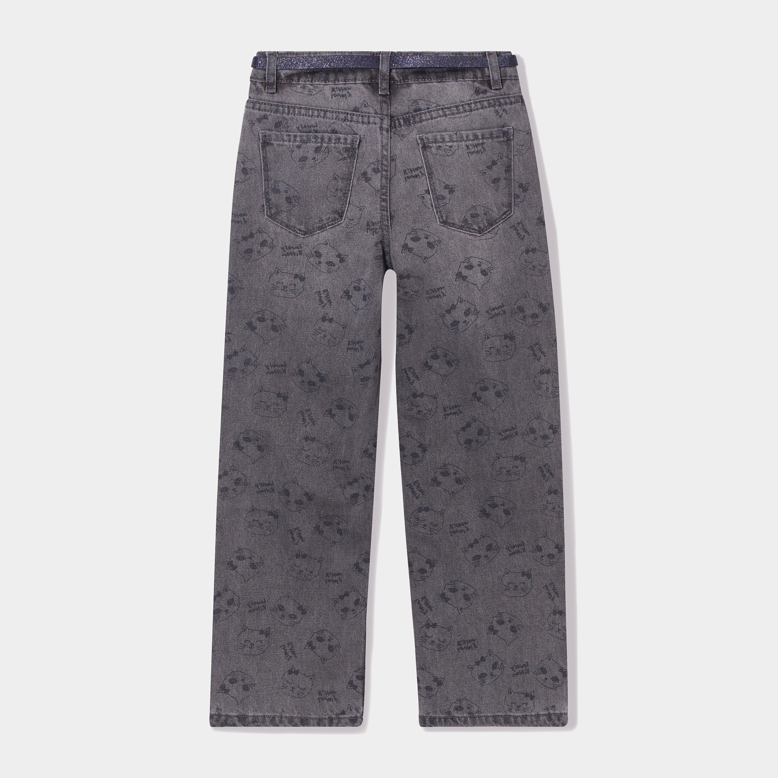 Jeans large ceinture pailletée coton gris foncé fille | La Halle