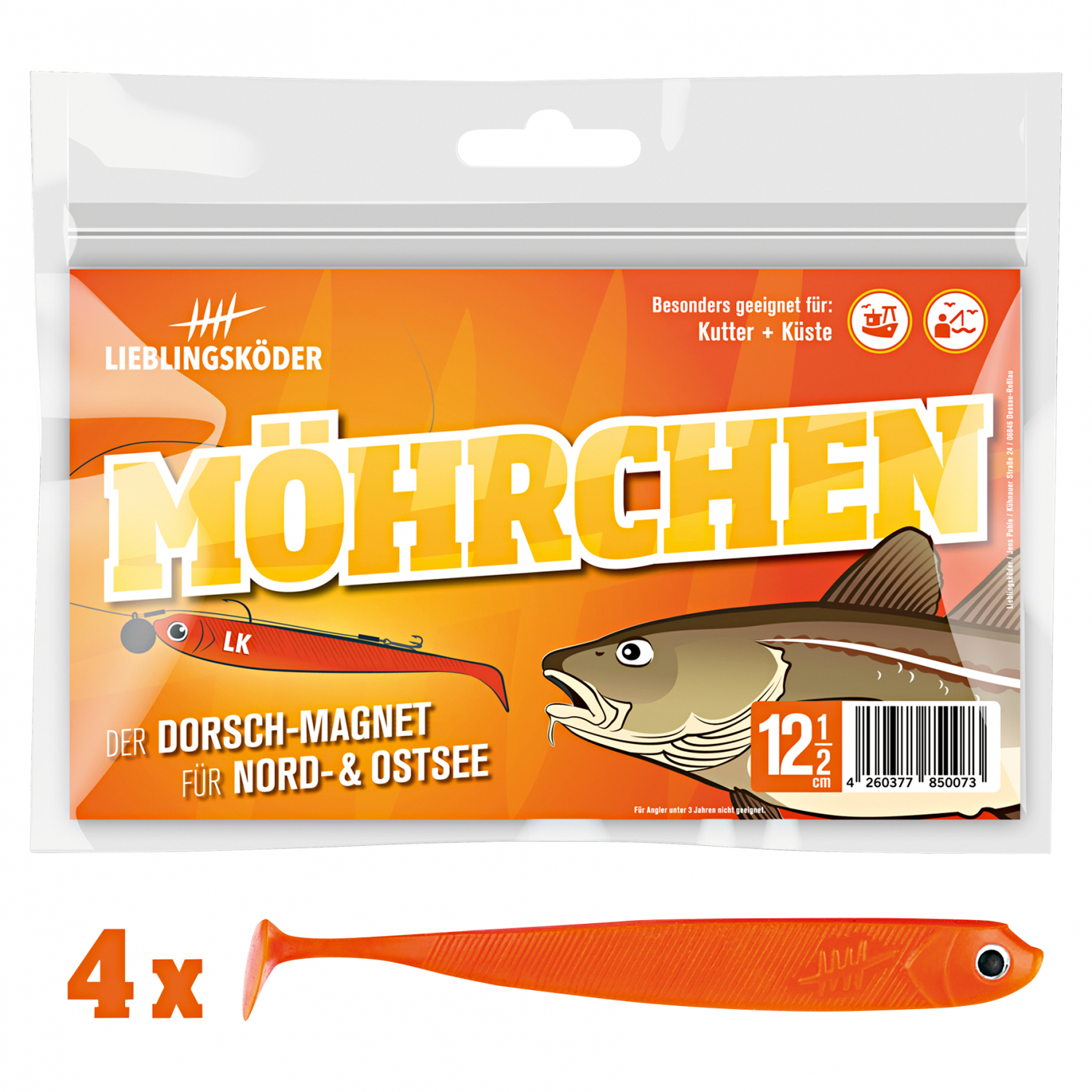 Lieblingsköder Gummifisch Zanderköder (12,5 cm, Möhrchen)