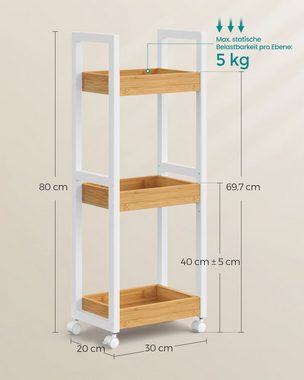SONGMICS Badregal BCB083, SONGMICS Rollwagen, Badezimmerregal mit 3 Ebenen