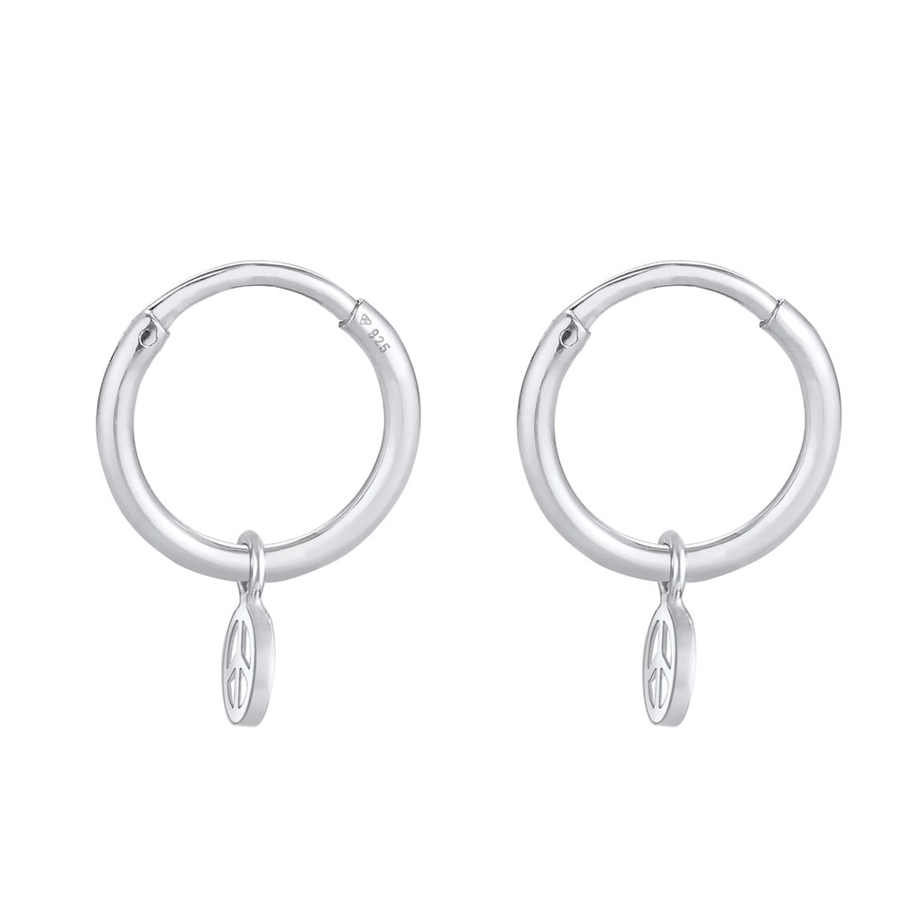 Elli Elli Boucles d'Oreilles Créoles pour Femmes Peace Symbole Boho en argent sterling Boucles d'oreilles