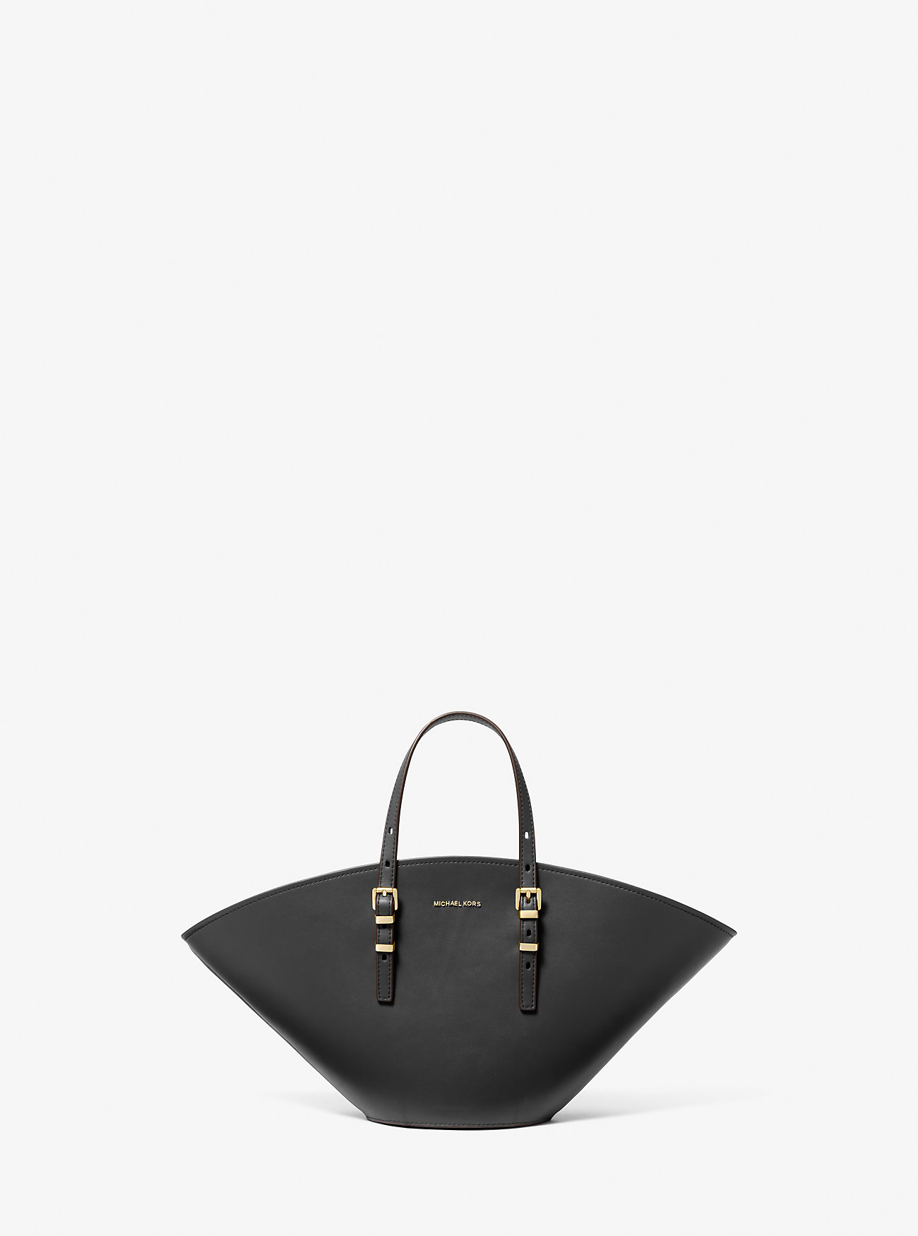 Isa Small Leather Fan Tote Bag - BLACK