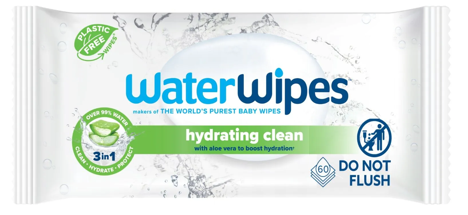 Влажне марамице Water Wipes Hydrating Clean за децу са екстрактом алое 60 ком.