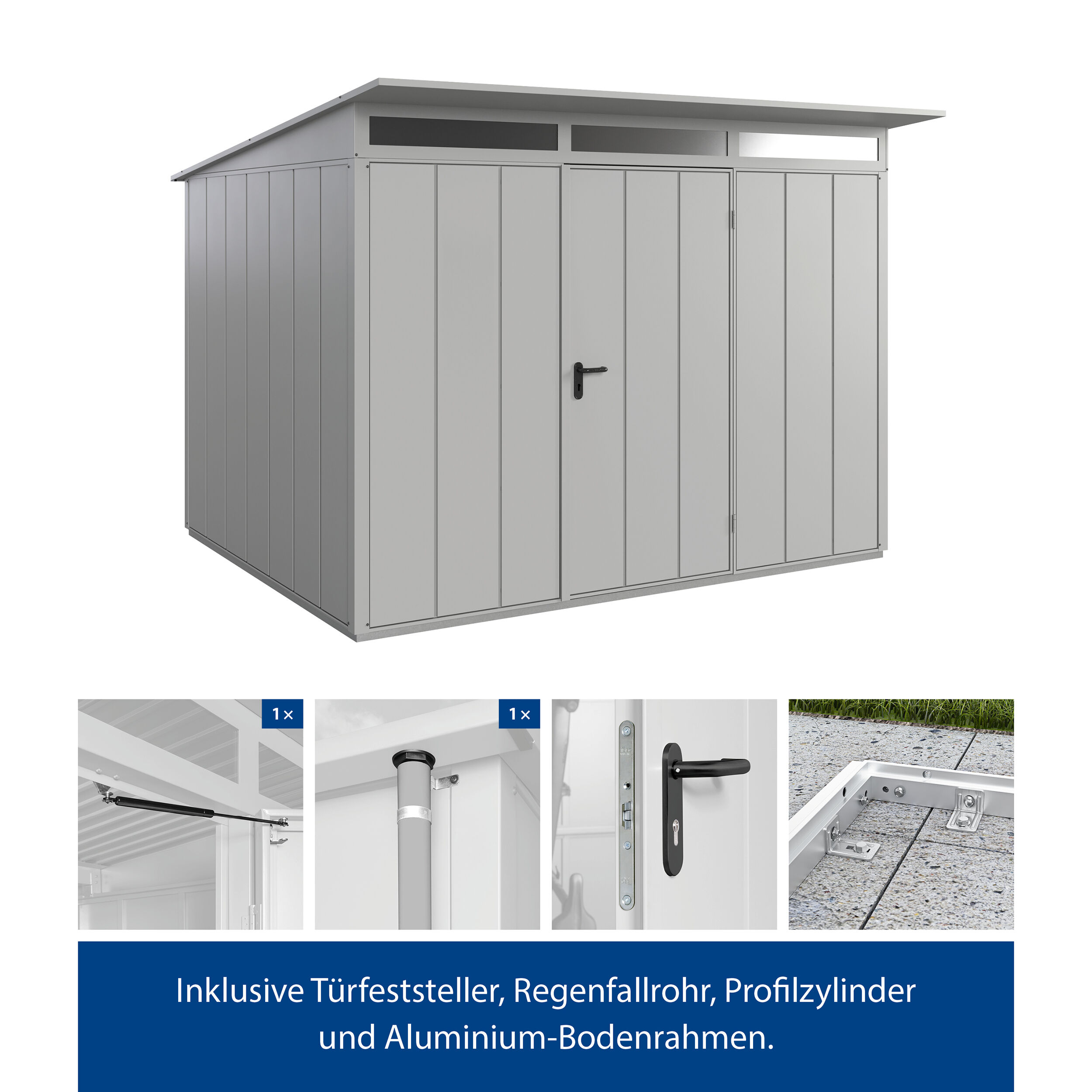 Set Berry Modern-P,Typ 3 Gerätehaus - Weißaluminium