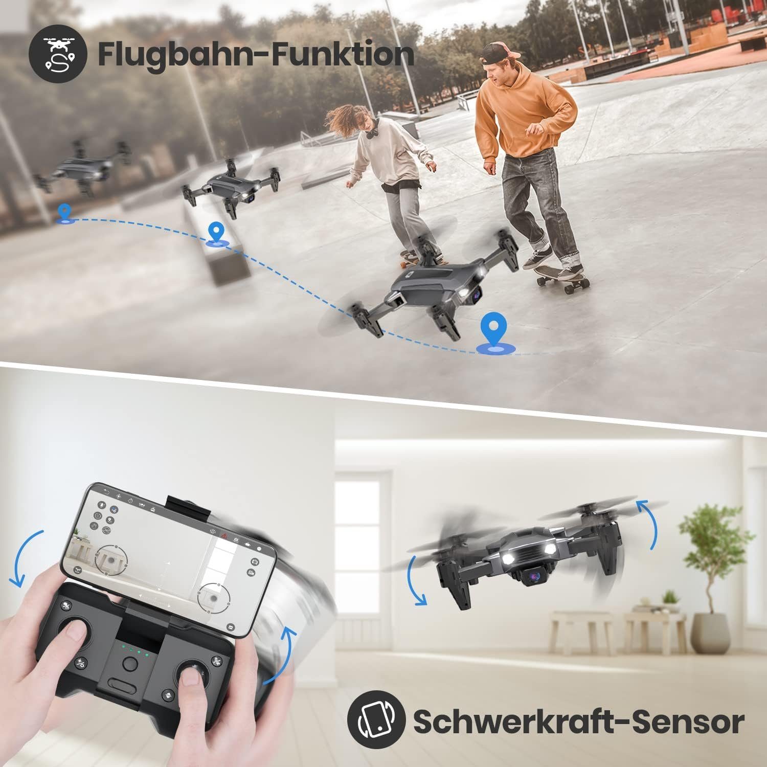 DEERC mit Kamera für Kinder, D40 RC Faltbare Mini Drohnen mit FPV WiFi Drohne (1080P HD, mit Lange Flugzeit,komplettset Spielzeug Geschenk für Jungen Anfänger)